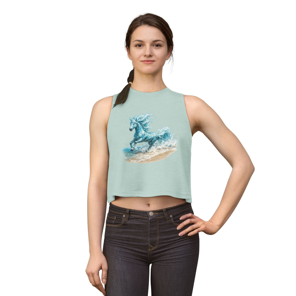 Waterhorse Beach Crop Top — Wave Unicorn Graphic Women's Summer Tank