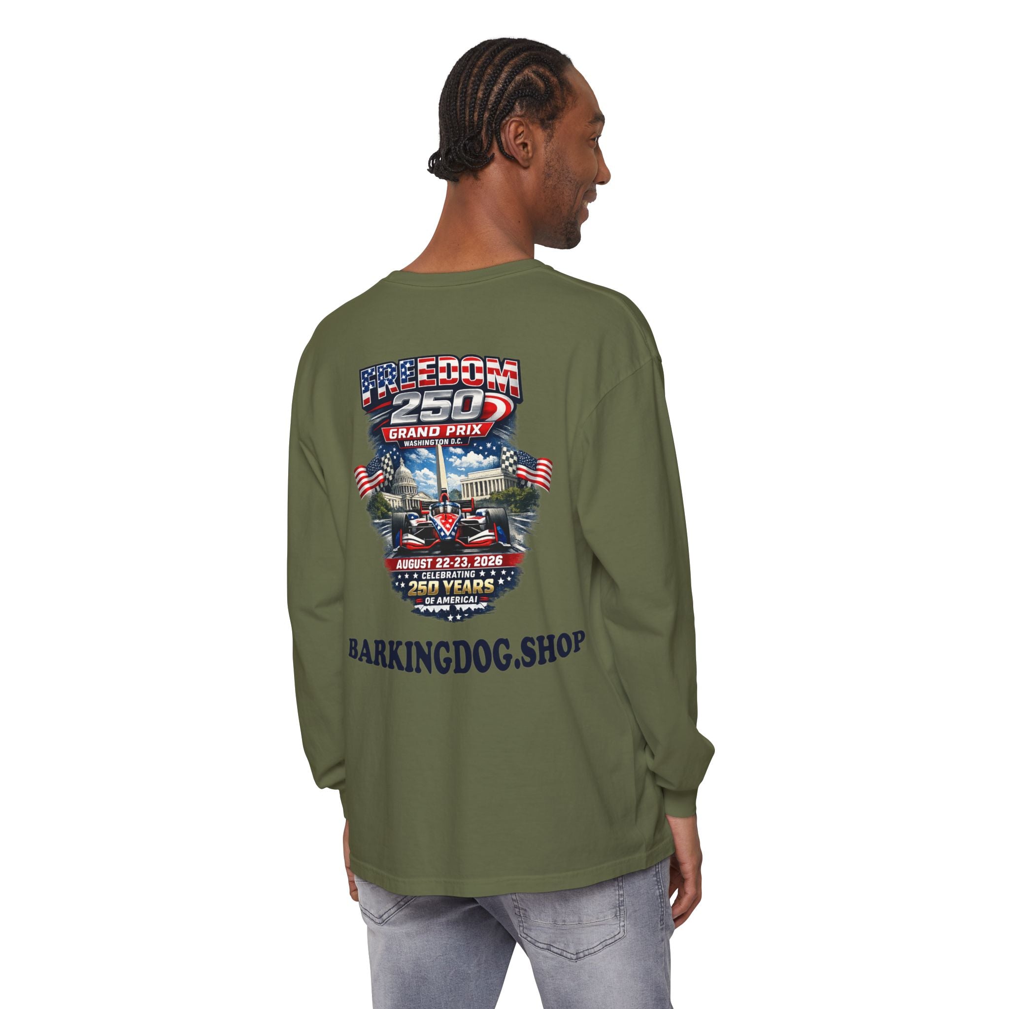 Freedom 250 Grand Prix Long Sleeve T-Shirt — "Wag On" Dog Rally Race Tee