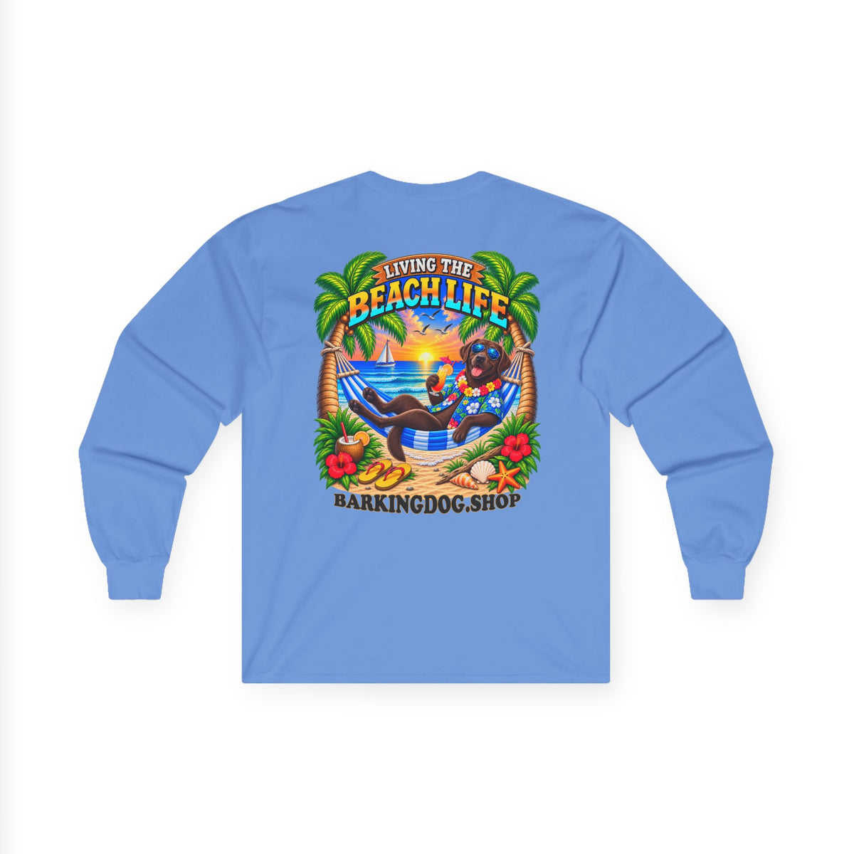 Chocolate Labrador Beach Life Canine Long Sleeve T Shirt Beach Collection Hammock Tropical Dog Graphic Tee Wag On BarkingDog Shop