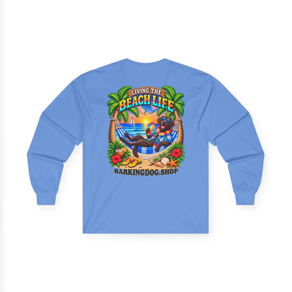 Chocolate Labrador Beach Life Canine Long Sleeve T Shirt Beach Collection Hammock Tropical Dog Graphic Tee Wag On BarkingDog Shop