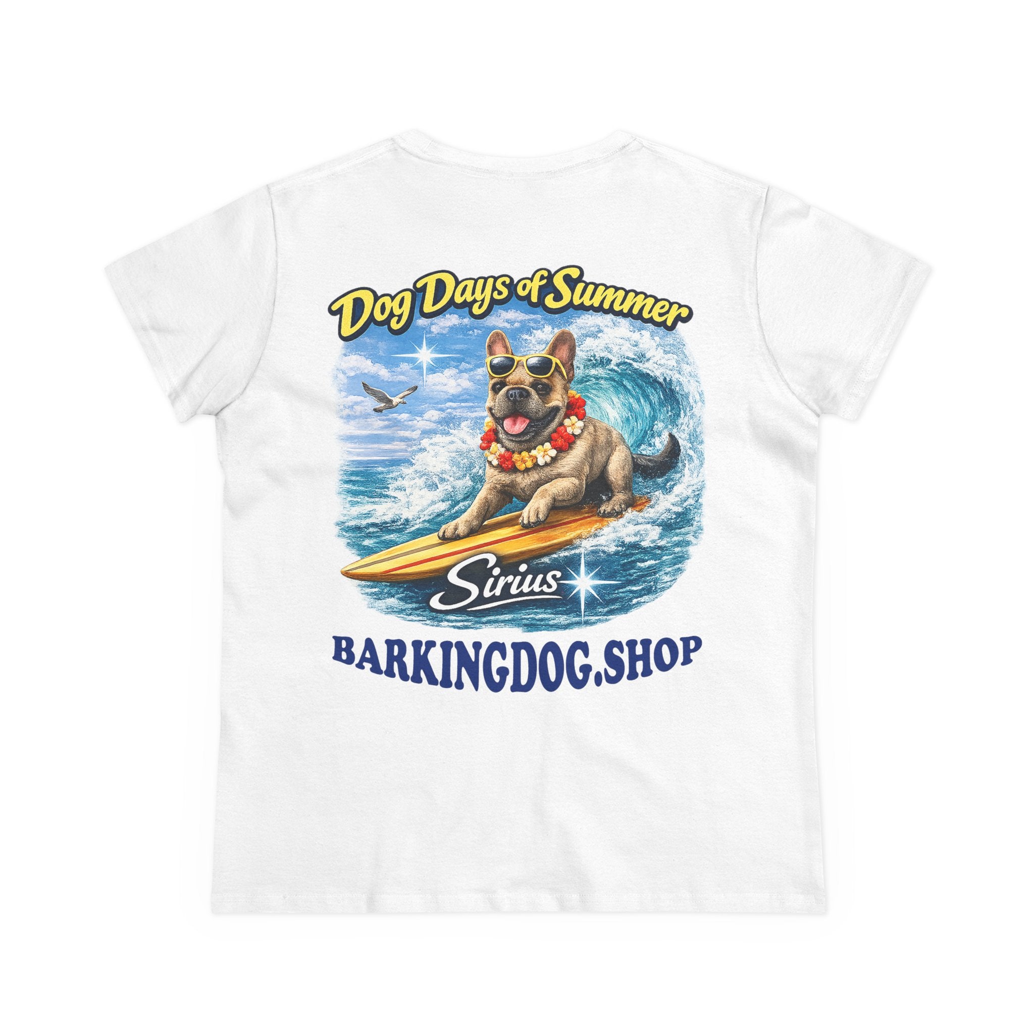 French Bull Dog Surfboard T-Shirt Wag On™ Dog Days of Summer