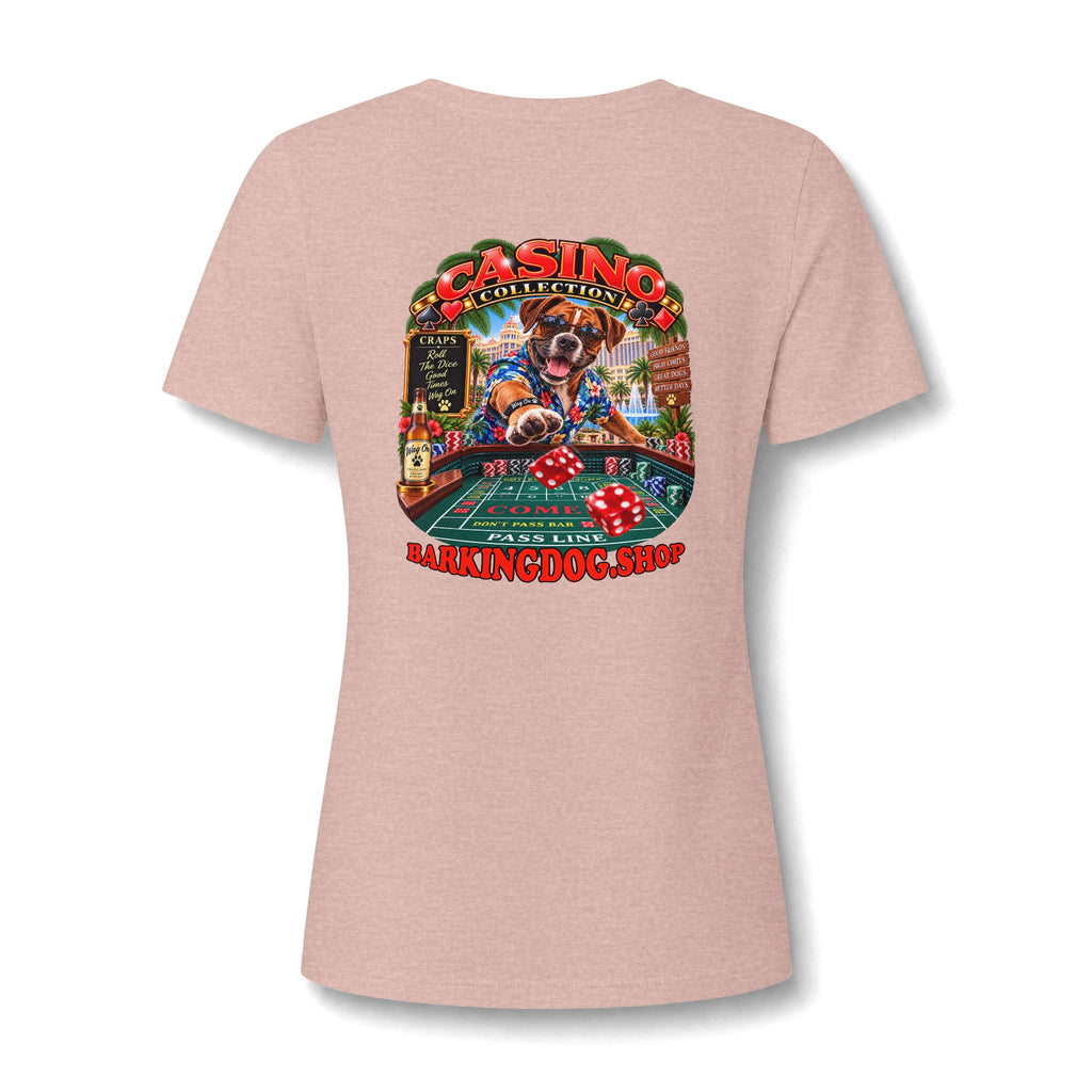 Boxer Craps Womens V Neck T Shirt Casino Collection Funny Casino Dog Graphic Tee Wag On BarkingDog Shop