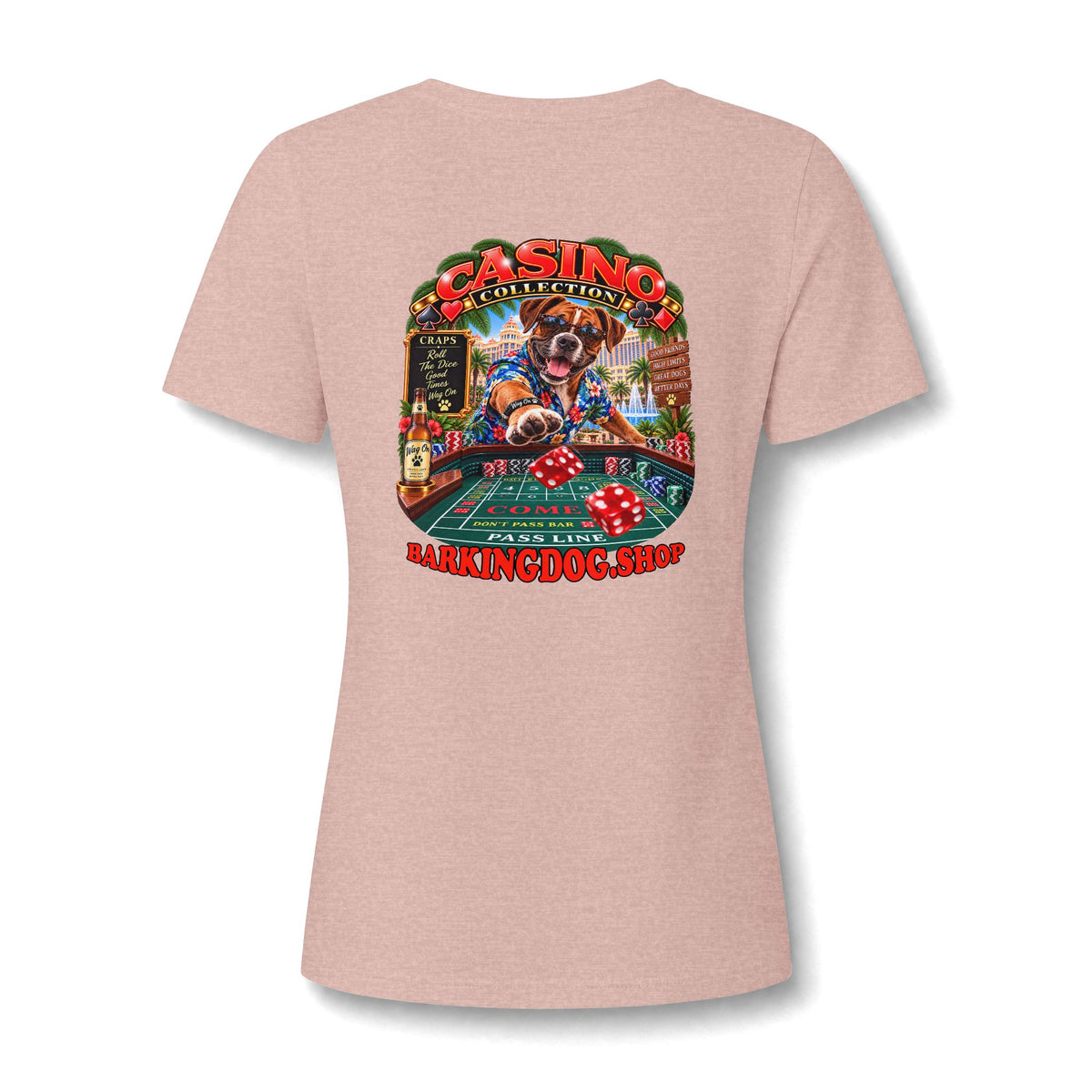 Boxer Craps Womens V Neck T Shirt Casino Collection Funny Casino Dog Graphic Tee Wag On BarkingDog Shop