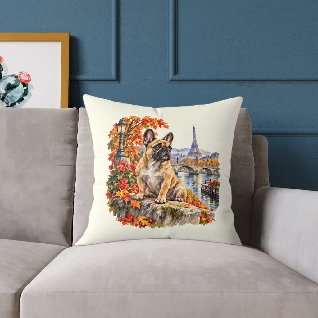 French Bulldog Paris in Autumn Throw Pillow Ivory Home Decor Collection Eiffel Tower Scenic Dog Decor BarkingDog Shop