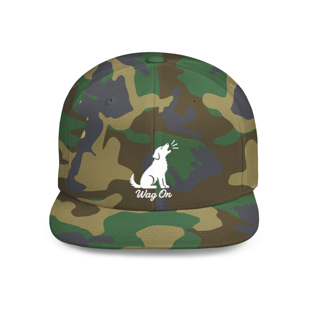 Copy of Wag On Snapback Hat — Embroidered Howling Dog Flat Bill Cap