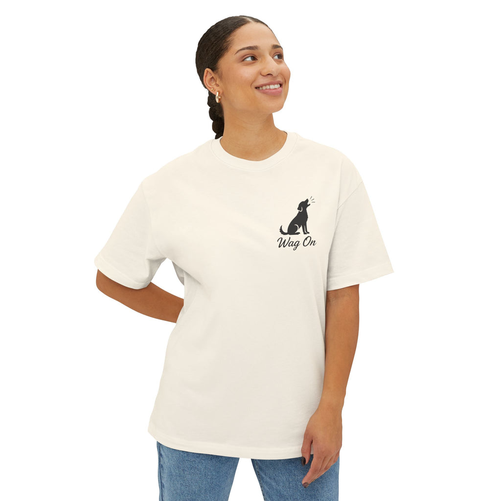 Dog Mama Boxy Tee - "Wag On Barking Dog" Minimalist Graphic T-Shirt