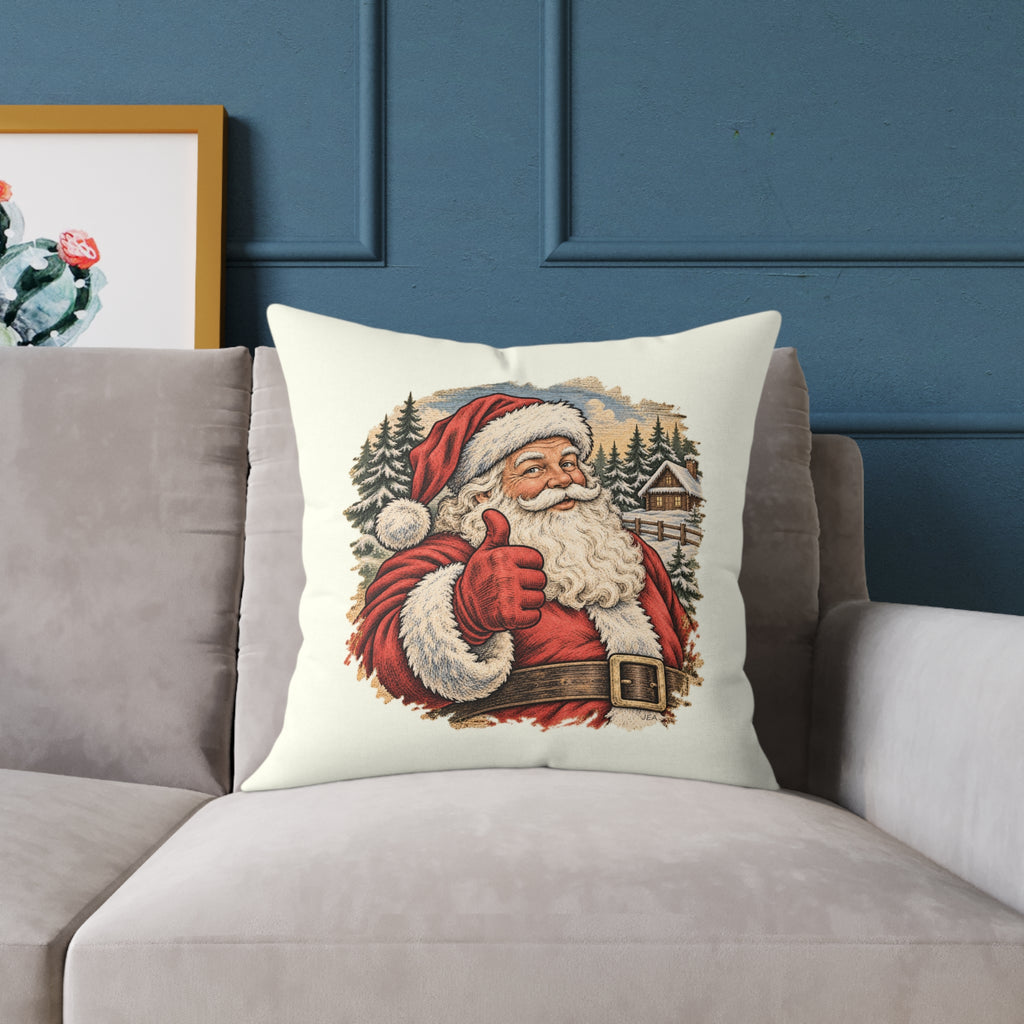 Santa Thumbs Up Woodcut Relief Throw Cushion Ivory Holiday Decoration BarkingDog Shop