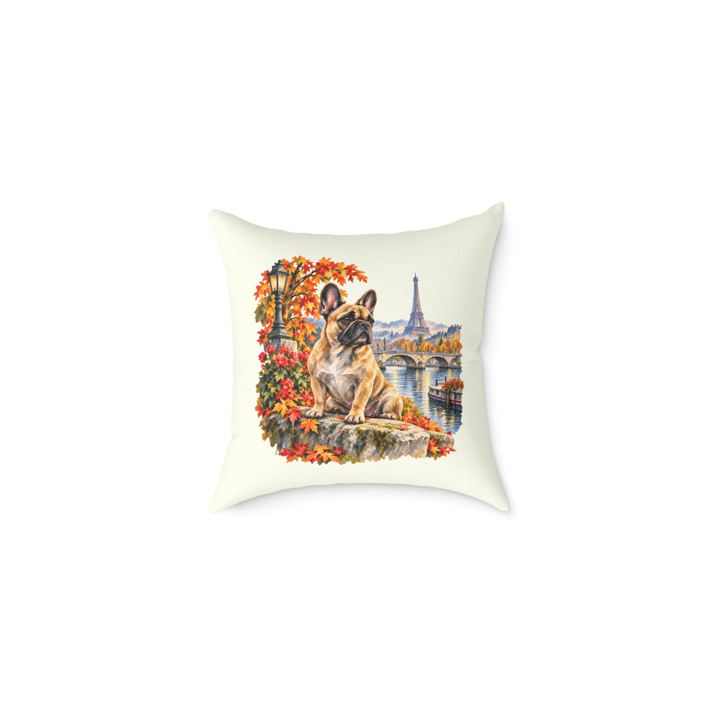 French Bulldog Paris in Autumn Throw Pillow Ivory Home Decor Collection Eiffel Tower Scenic Dog Decor BarkingDog Shop