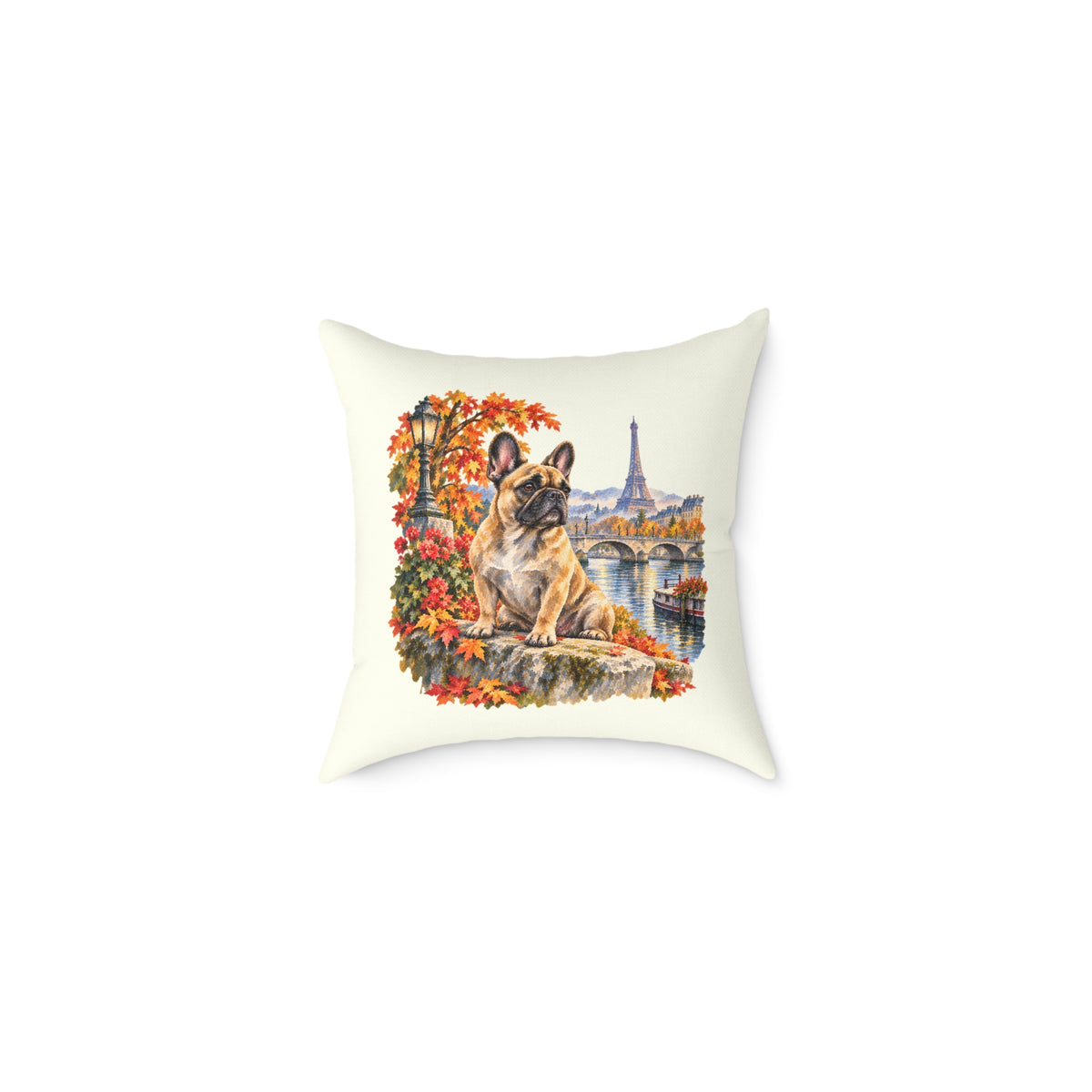 French Bulldog Paris in Autumn Throw Pillow Ivory Home Decor Collection Eiffel Tower Scenic Dog Decor BarkingDog Shop