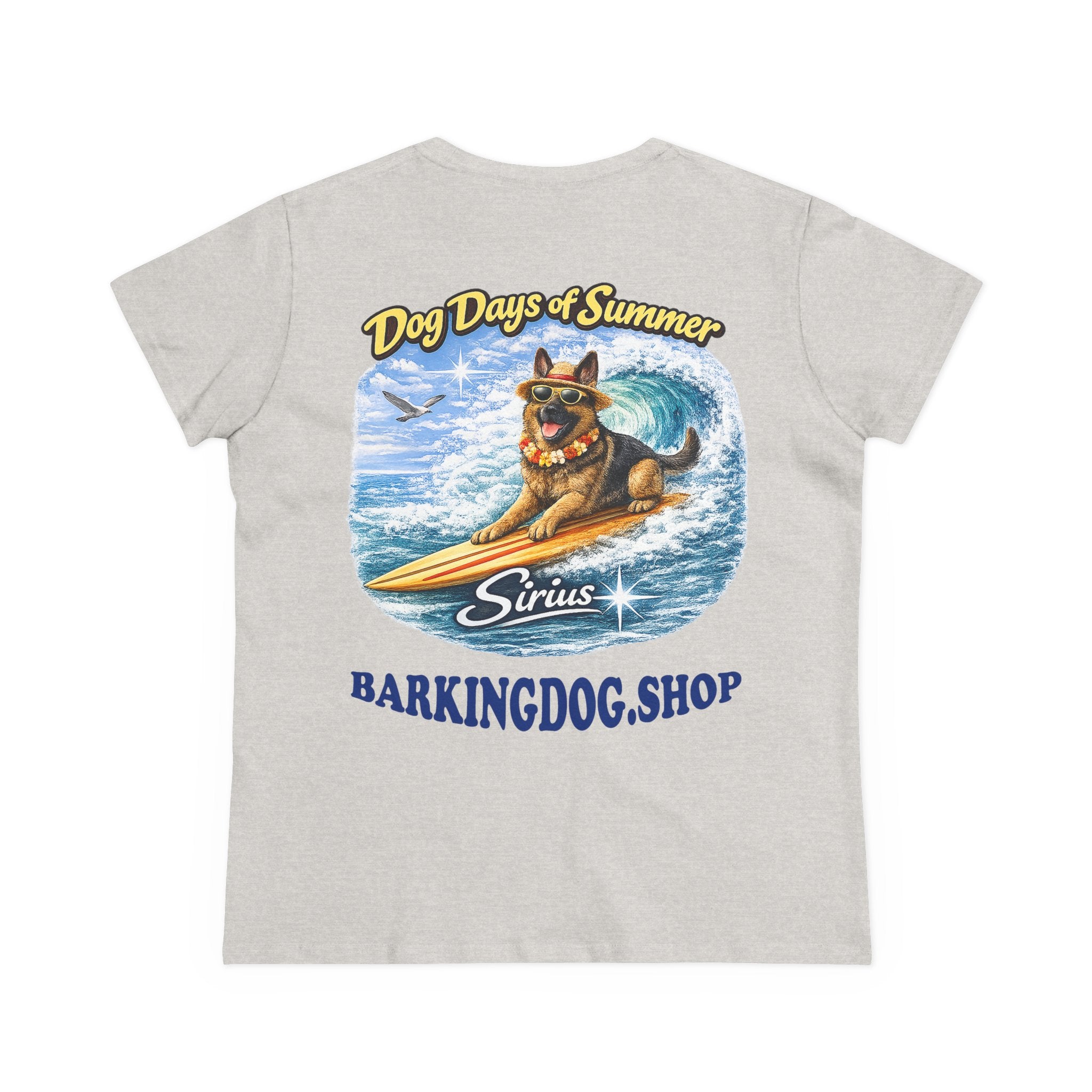 German Shepherd Dog Surfboard T-Shirt Wag On™ Dog Days of Summer