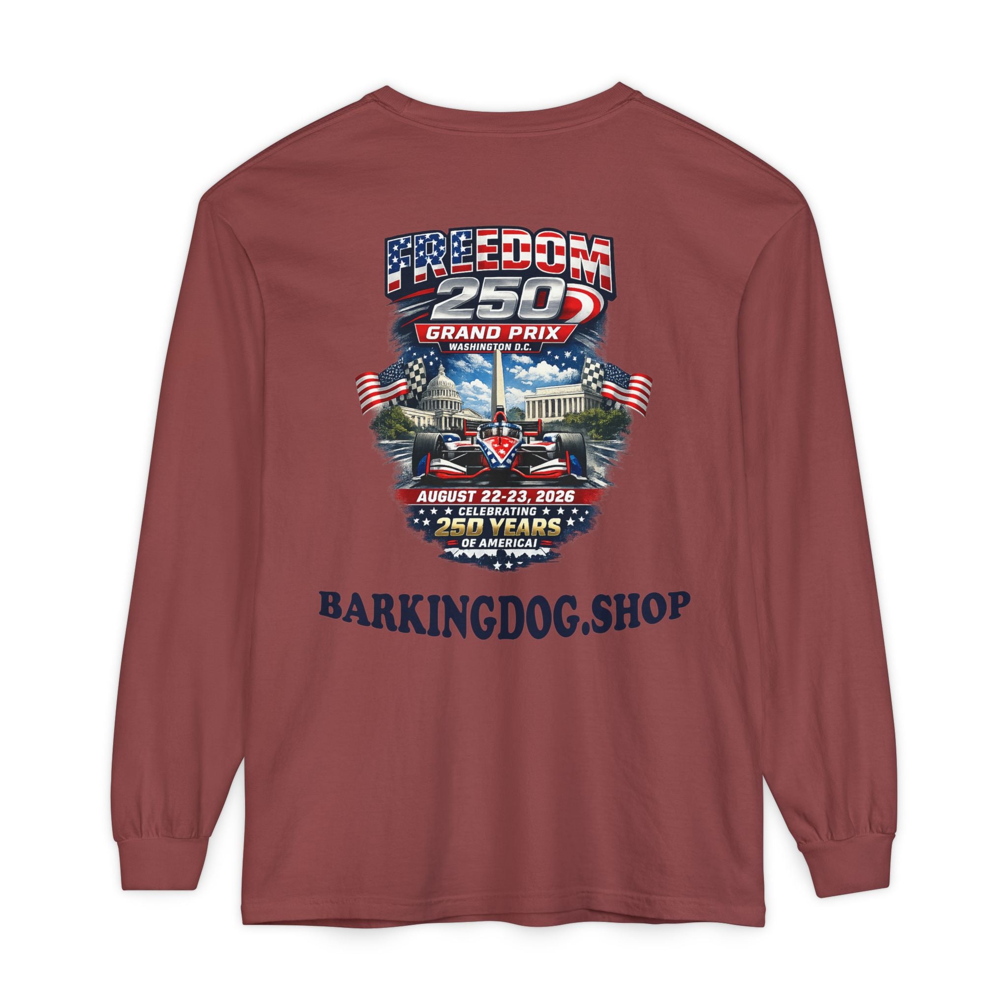 Freedom 250 Grand Prix Long Sleeve T-Shirt — "Wag On" Dog Rally Race Tee