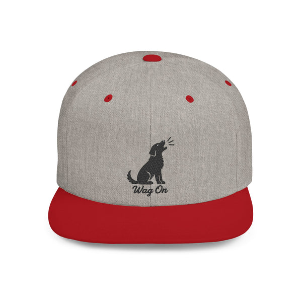 Wag On Embroidered Howling Dog Snapback Hat Flat Bill Cap BarkingDog Shop