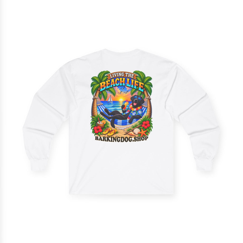 Black Labrador Beach Life Canine Long Sleeve T Shirt Beach Collection Hammock Tropical Dog Graphic Tee Wag On BarkingDog Shop