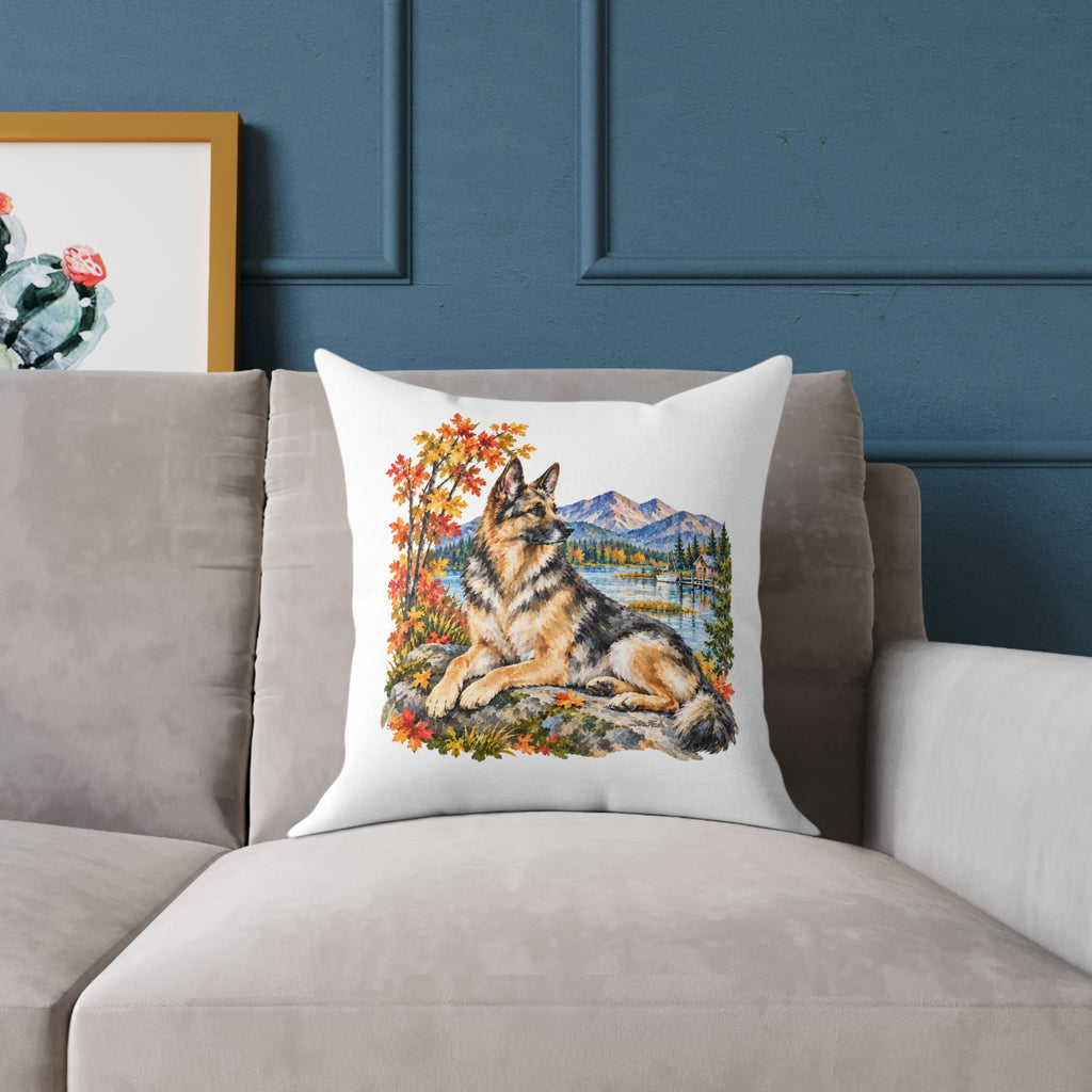 German Shepherd Scenic Autumn Throw Pillow White Home Decor Collection Mountain Lake Dog Decor BarkingDog Shop