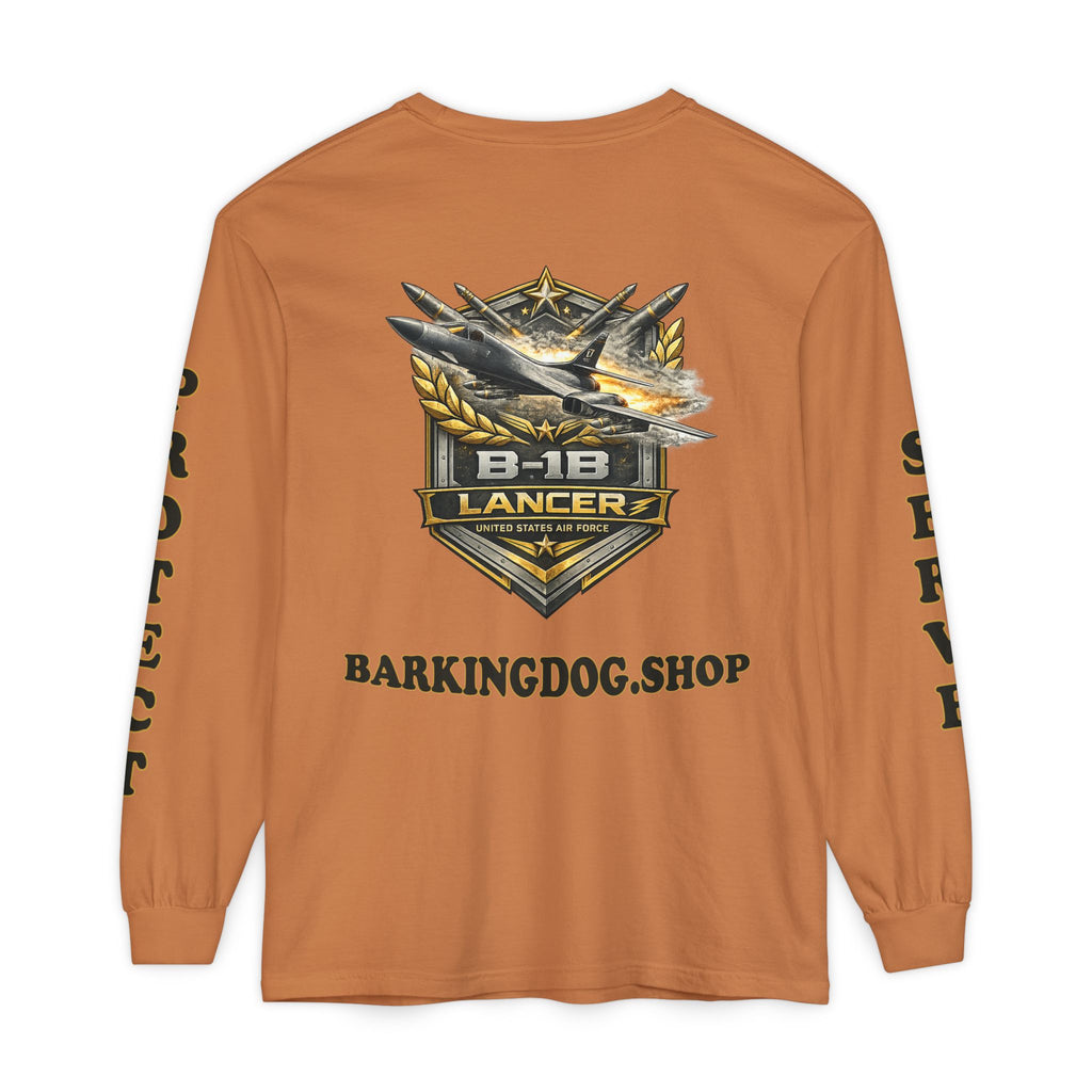 B-1B Lancer Long Sleeve Tee — Barking Dog 'Wag On' Military Air Force Tribute