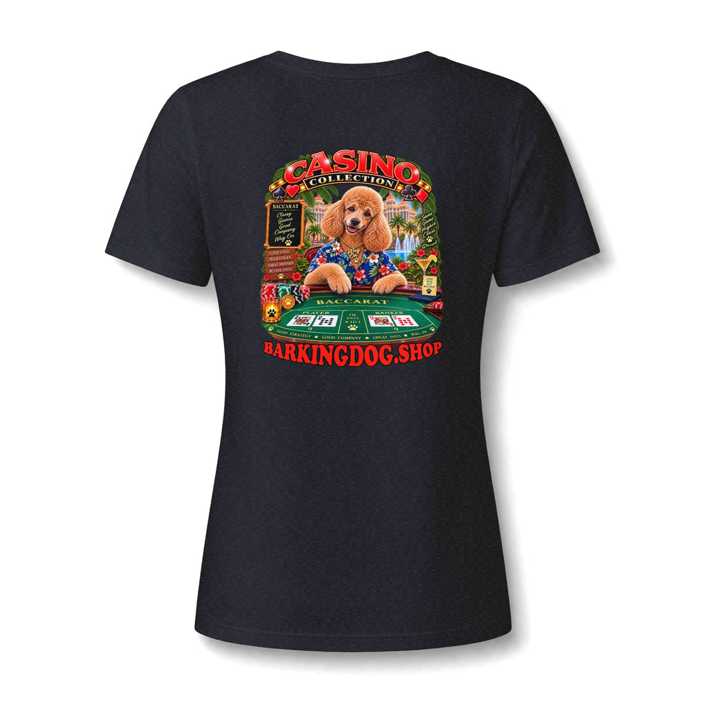 Poodle Baccarat Womens V Neck T Shirt Casino Collection Funny Casino Dog Graphic Tee Wag On BarkingDog Shop
