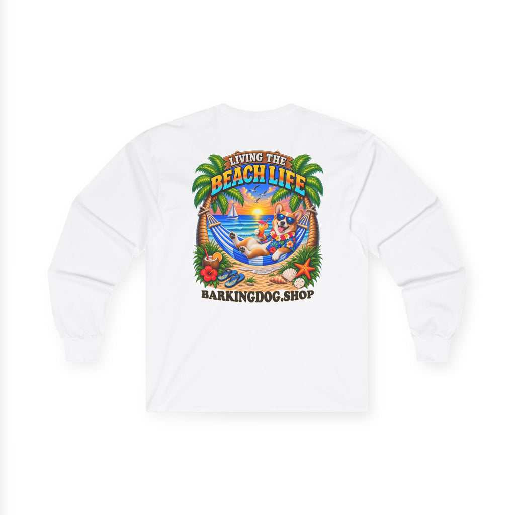 Pembroke Welsh Corgi Beach Life Canine Long Sleeve T Shirt Beach Collection Hammock Tropical Dog Graphic Tee Wag On BarkingDog Shop