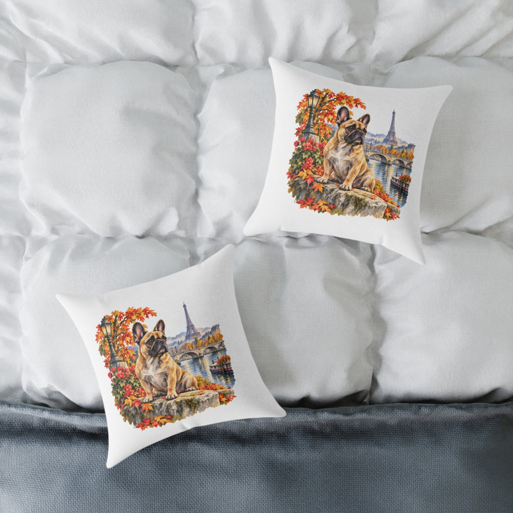French Bulldog Paris in Autumn Throw Pillow White Home Decor Collection Eiffel Tower Scenic Dog Decor BarkingDog Shop