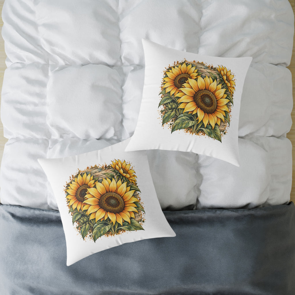 Sunflower Woodcut Relief Throw Pillow White Floral Farmhouse Home Decor BarkingDog Shop
