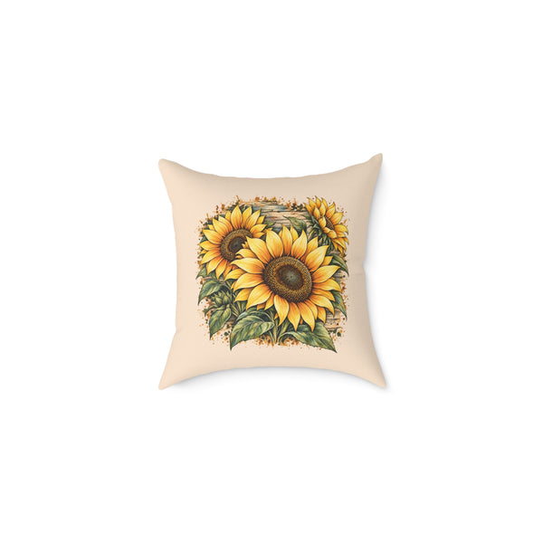 Sunflower Woodcut Relief Throw Pillow Warm Peach Floral Farmhouse Home Decor BarkingDog Shop