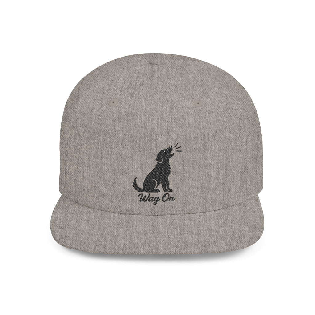 Wag On Snapback Hat — Embroidered Howling Dog Flat Bill Cap