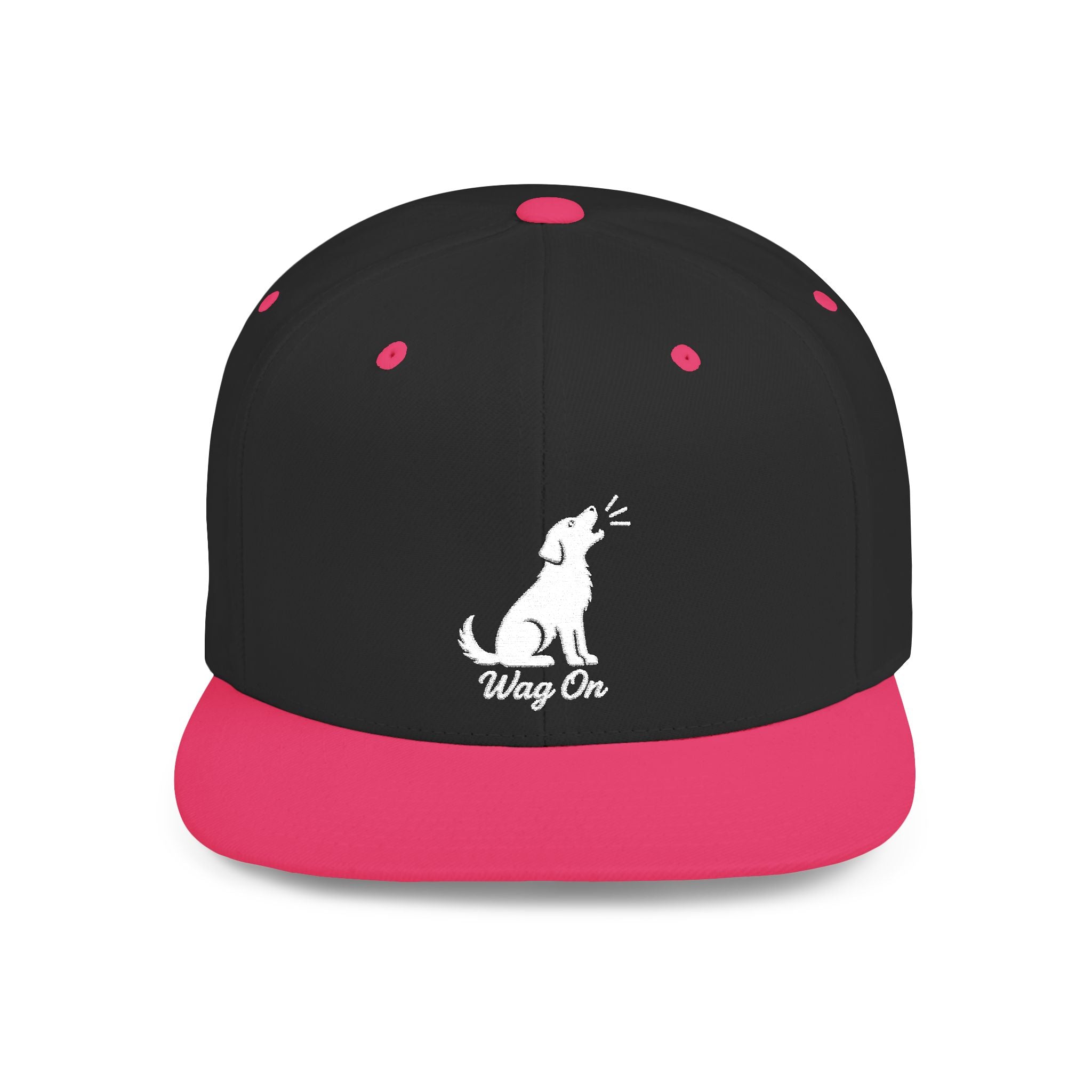 Copy of Wag On Snapback Hat — Embroidered Howling Dog Flat Bill Cap