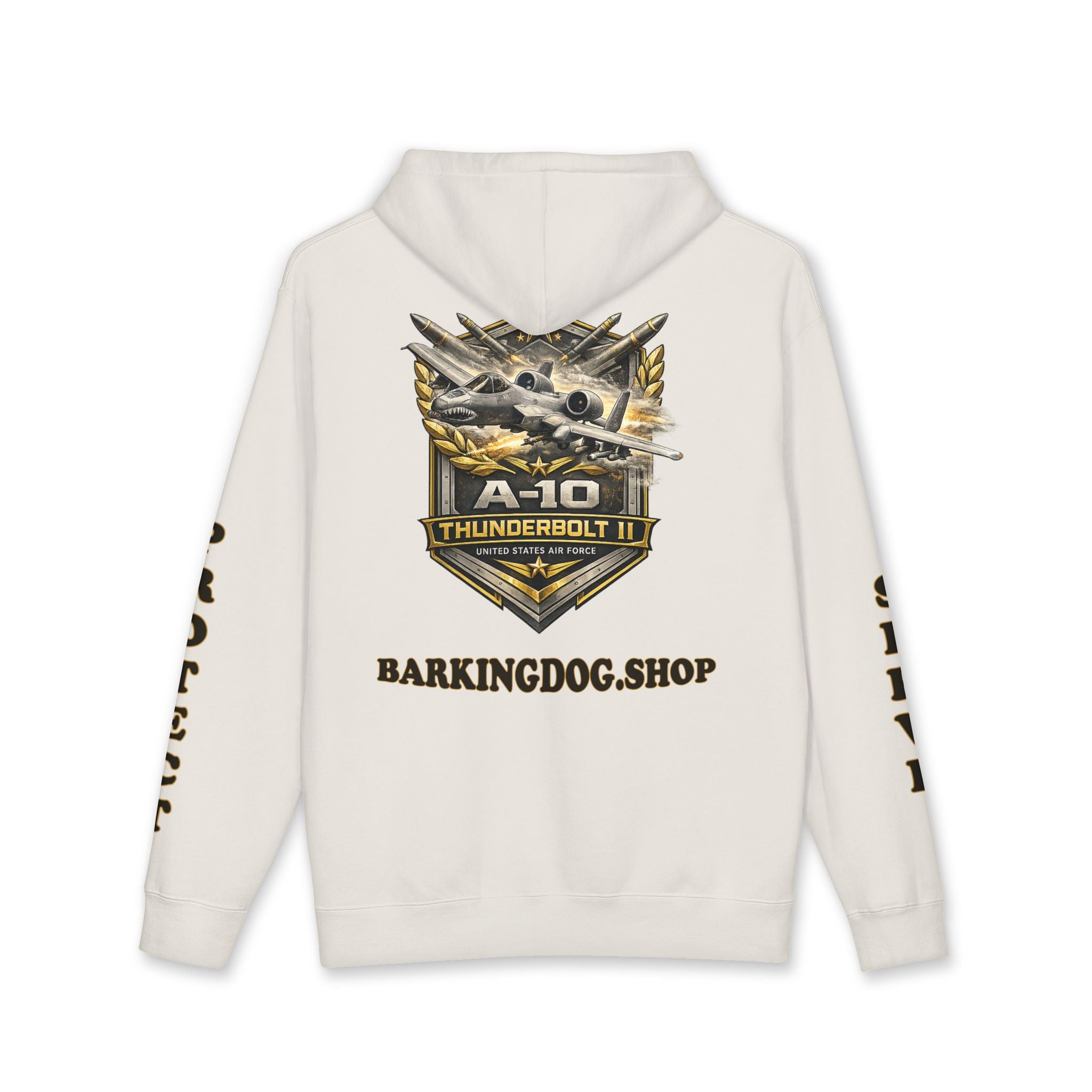 A-10 Thunderbolt II Jet Hoodie — Barking Dog 'Wag On' Military Air Force Tribute