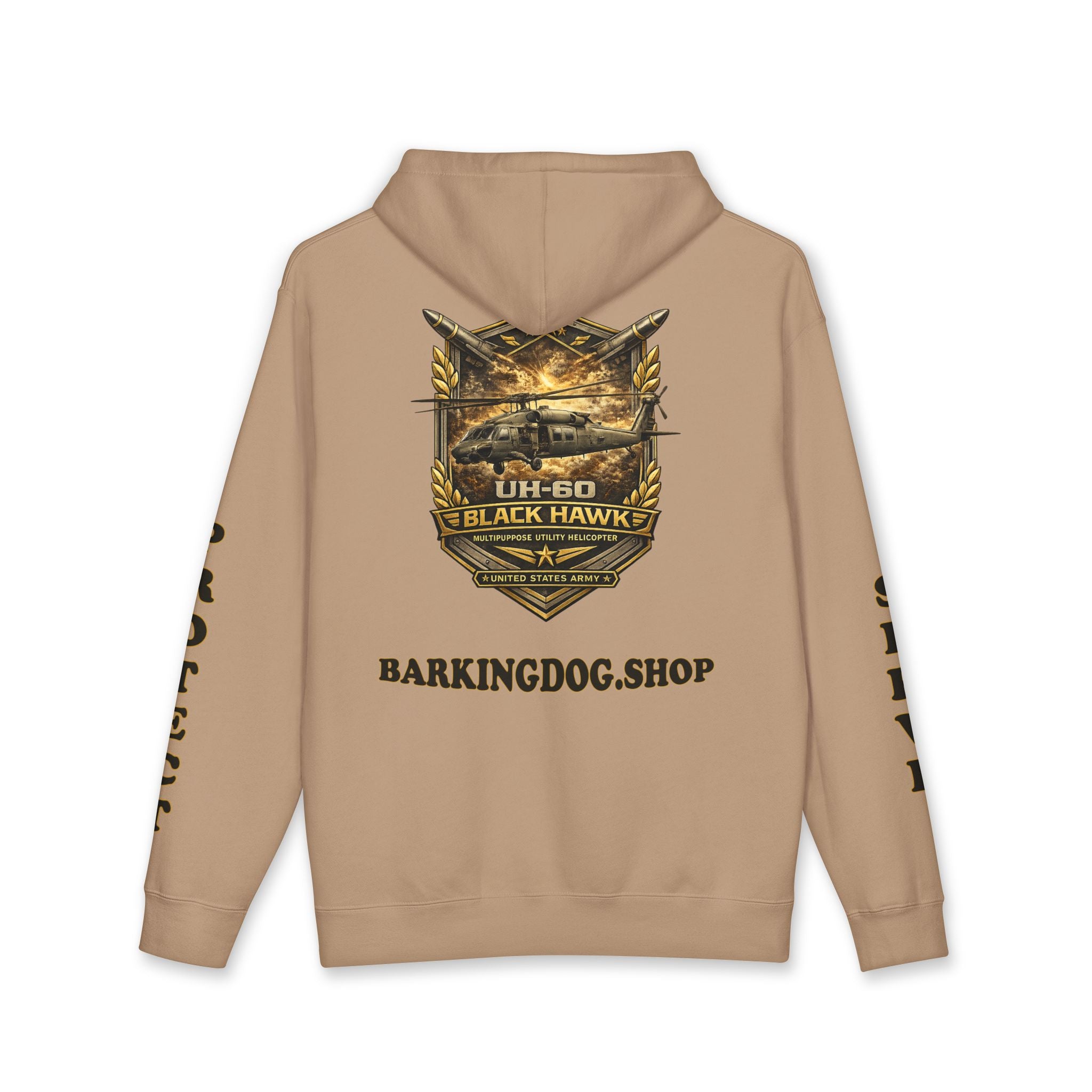 UH-60 Black Hawk Helicopter Hoodie — Barking Dog 'Wag On' Military Army Tribute