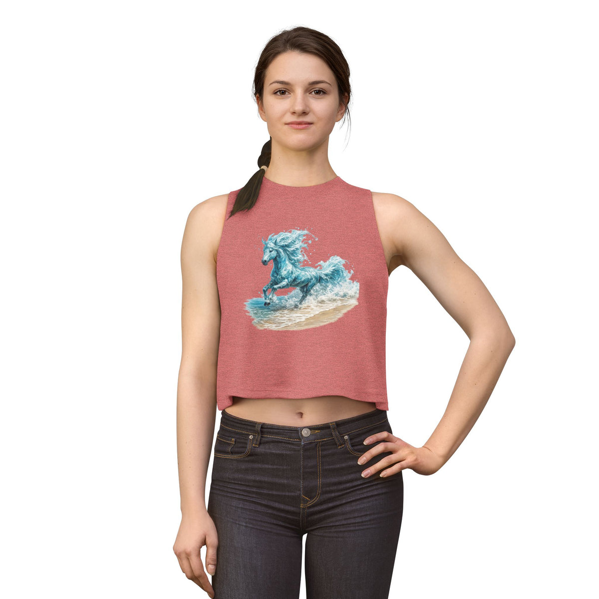 Waterhorse Beach Crop Top — Wave Unicorn Graphic Women's Summer Tank
