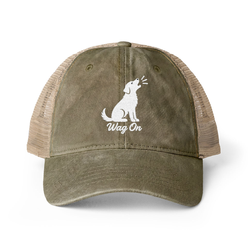 Women's Embroidered Wag On Washed Mesh-Back Cap
