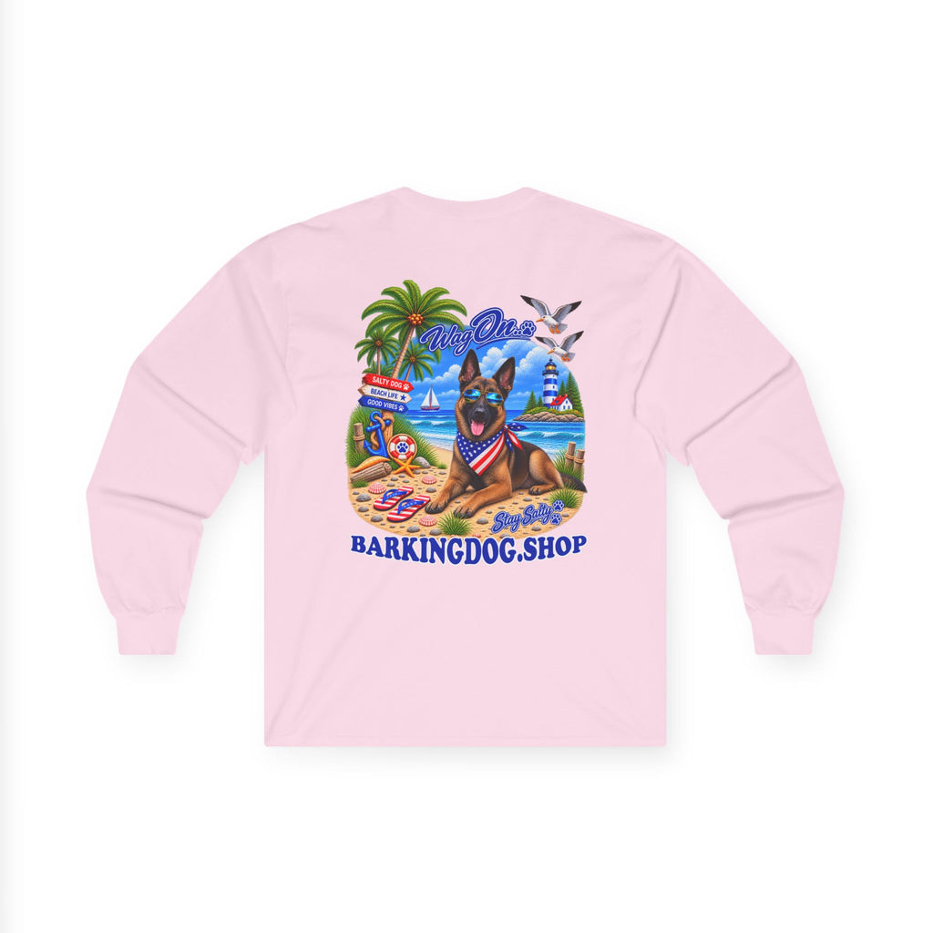 Belgian Malinois Stay Salty Pup Long Sleeve T Shirt Beach Collection Coastal Dog Graphic Tee Wag On BarkingDog Shop