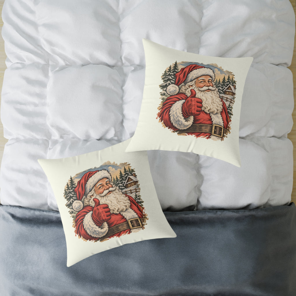Santa Thumbs Up Woodcut Relief Throw Cushion Ivory Holiday Decoration BarkingDog Shop
