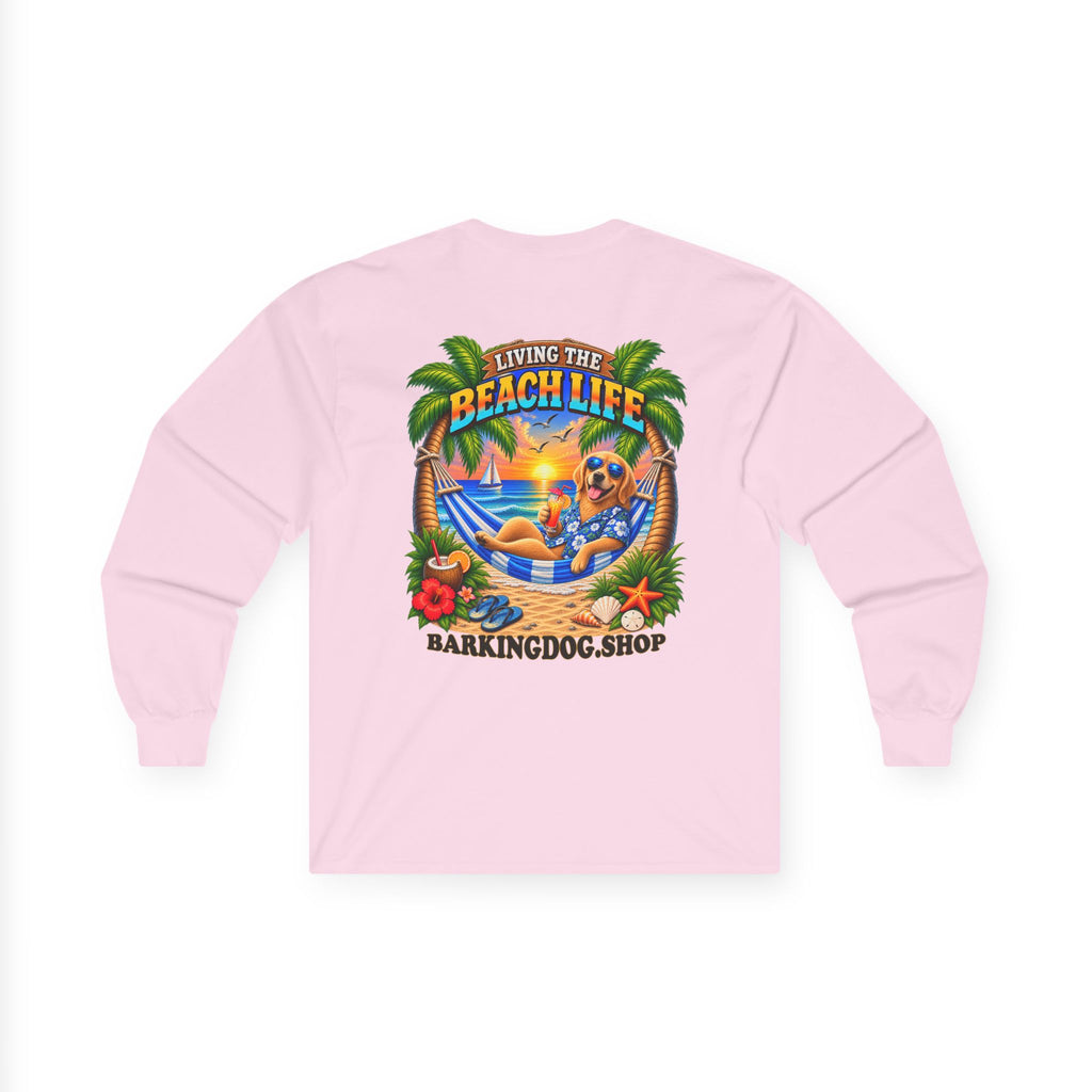 Golden Retriever Beach Life Canine Long Sleeve T Shirt Beach Collection Hammock Tropical Dog Graphic Tee Wag On BarkingDog Shop