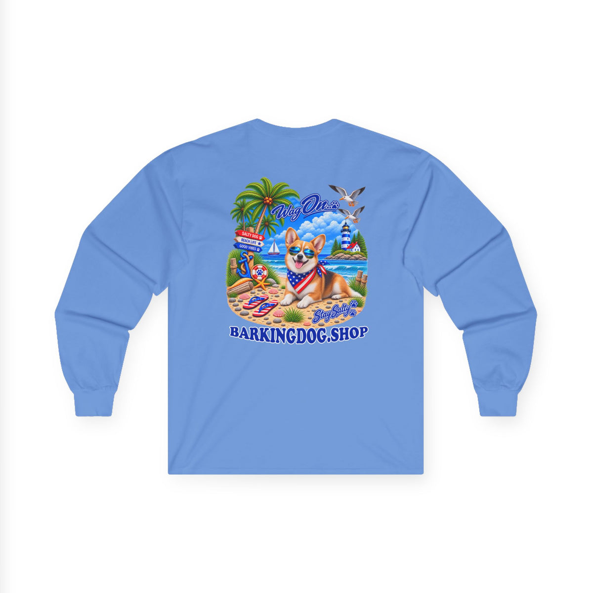 Pembroke Welsh Corgi Stay Salty Pup Long Sleeve T Shirt Beach Collection Coastal Dog Graphic Tee Wag On BarkingDog Shop