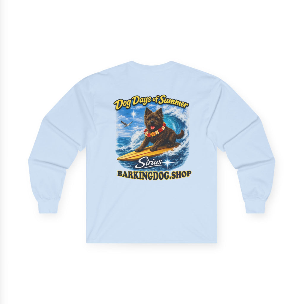 Cairn Terrier Dog Days of Summer Surfboard Long Sleeve T Shirt Beach Collection Surfing Dog Graphic Tee Wag On BarkingDog Shop