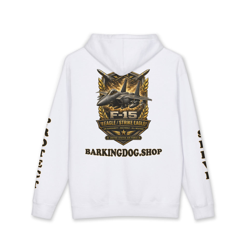 F-15 Strike Eagle Jet Hoodie — Barking Dog 'Wag On' Military Air Force Tribute