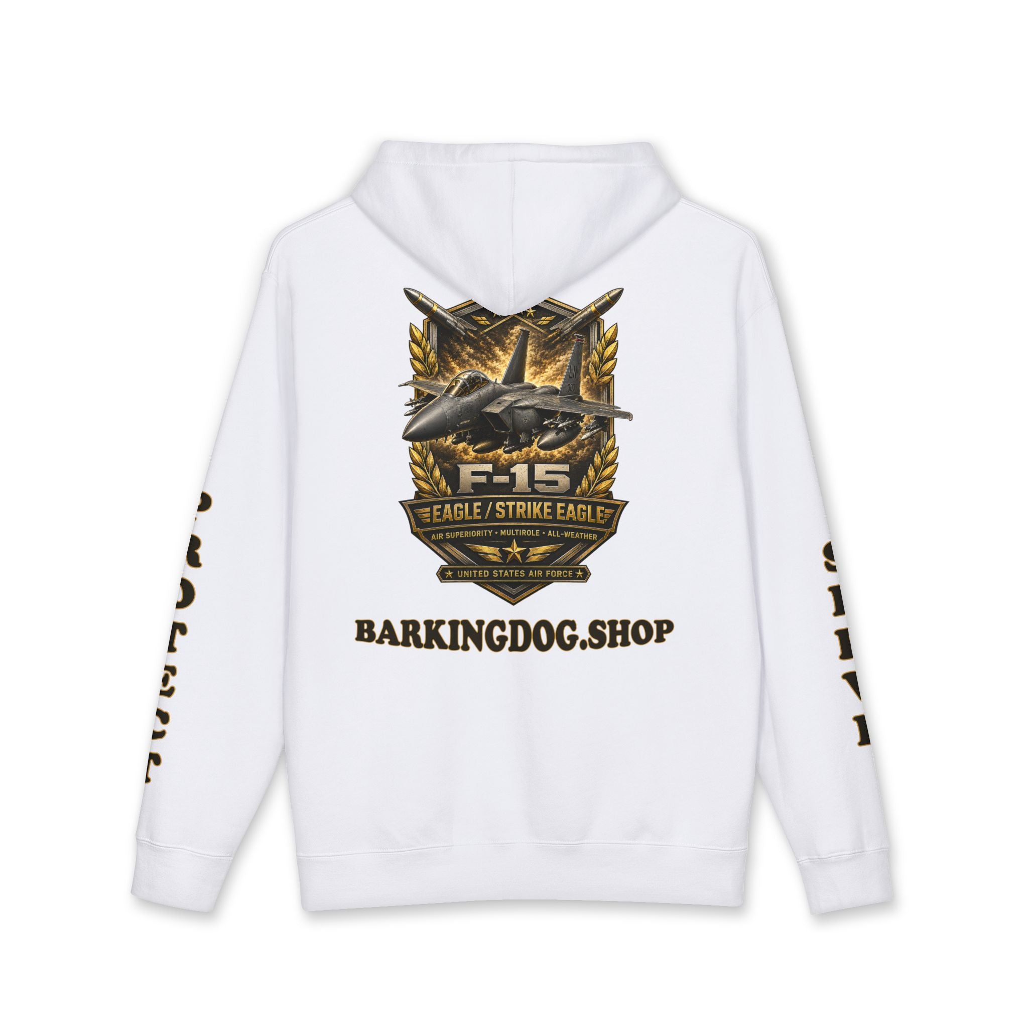 F-15 Strike Eagle Jet Hoodie — Barking Dog 'Wag On' Military Air Force Tribute