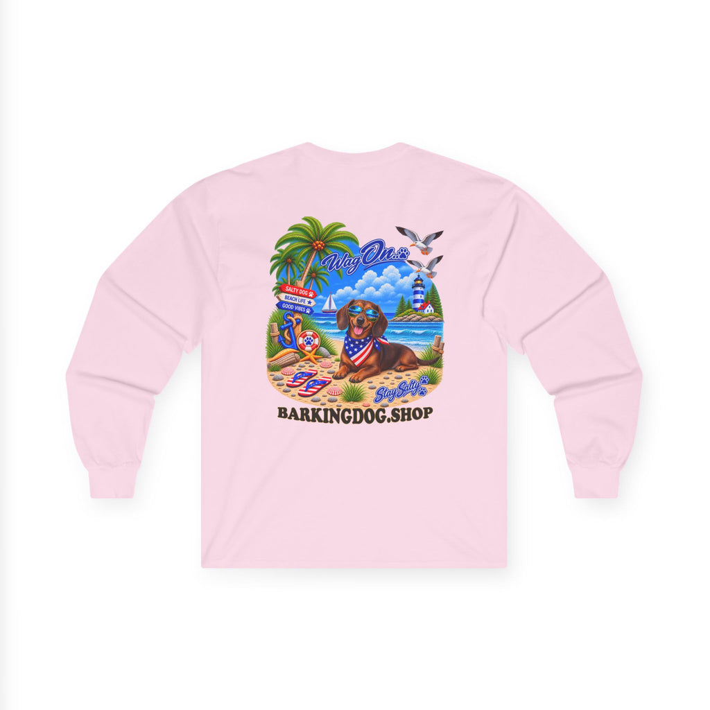 Dachshund Stay Salty Pup Long Sleeve T Shirt Beach Collection Coastal Dog Graphic Tee Wag On BarkingDog Shop