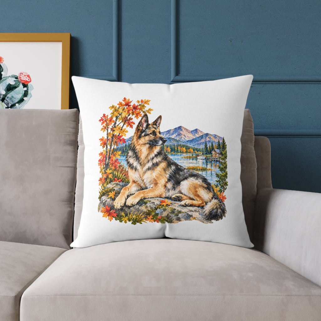 German Shepherd Scenic Autumn Throw Pillow White Home Decor Collection Mountain Lake Dog Decor BarkingDog Shop