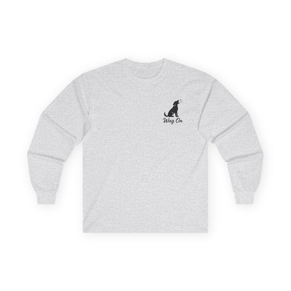 White Long Sleeve Tee — Minimal Text Repeat Graphic