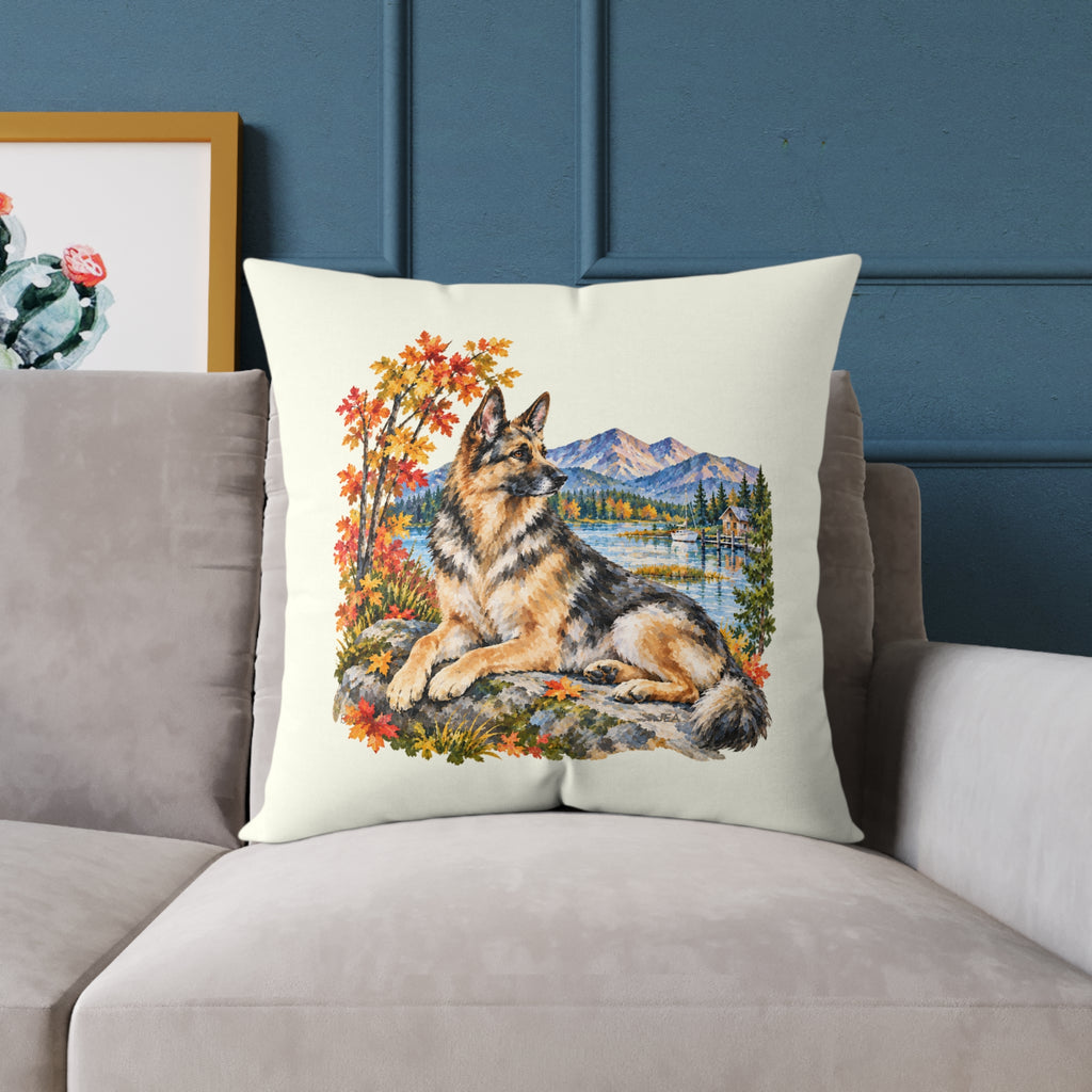 German Shepherd Scenic Autumn Throw Pillow Ivory Home Decor Collection Mountain Lake Dog Decor BarkingDog Shop