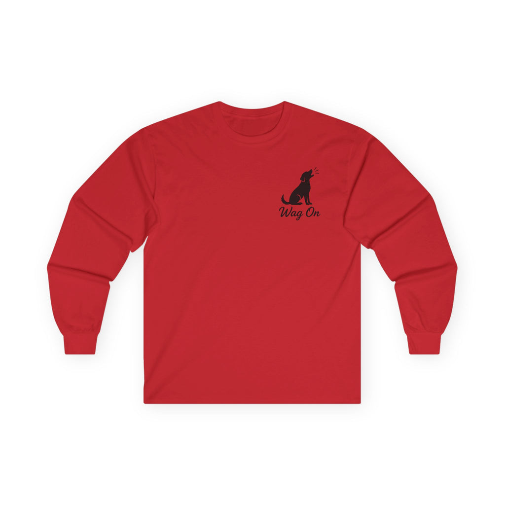 White Long Sleeve Tee — Minimal Text Repeat Graphic