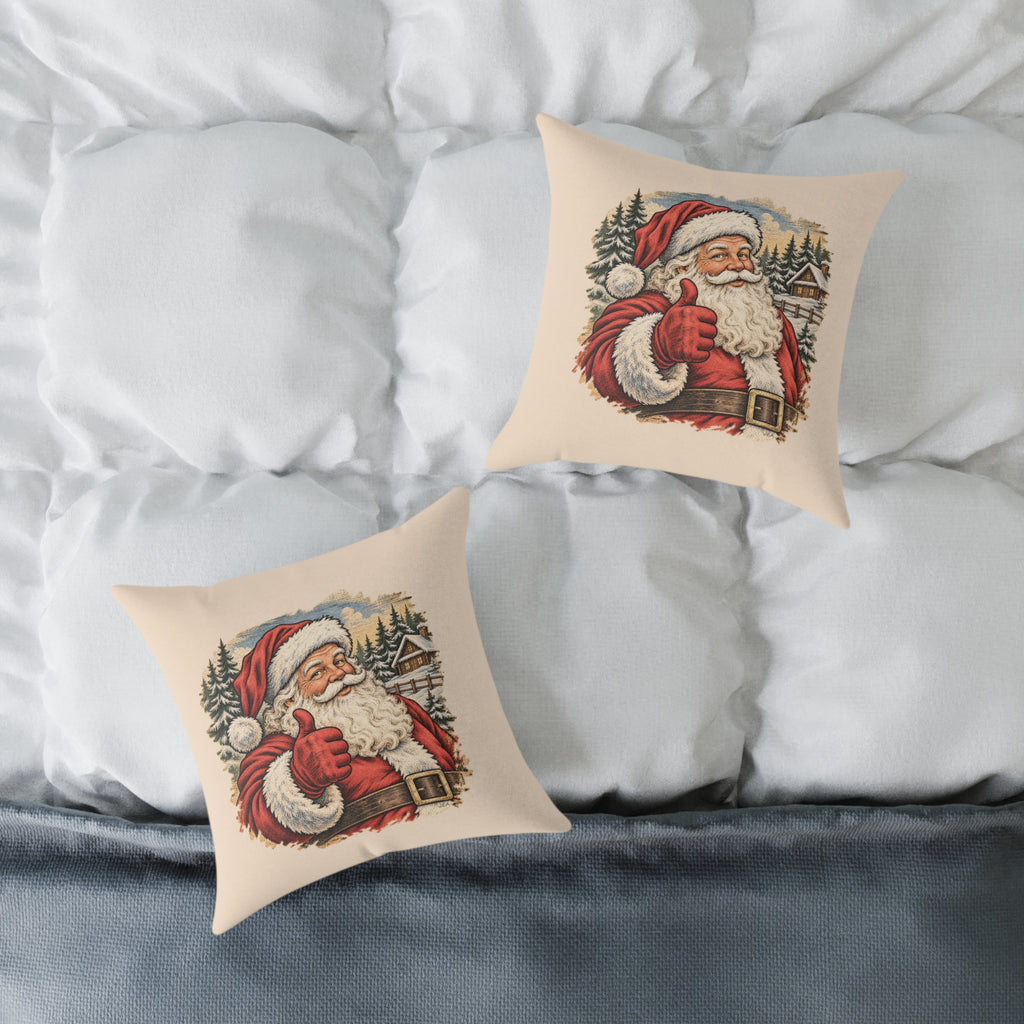 Santa Thumbs Up Woodcut Relief Throw Cushion Warm Peach Holiday Decoration BarkingDog Shop