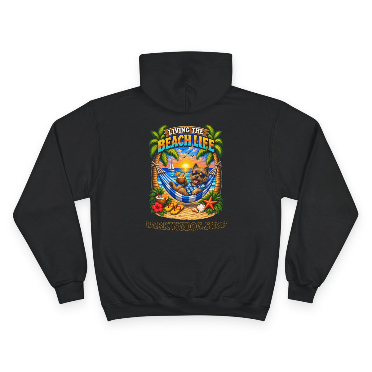 Cairn Terrier Beach Life Canine Champion Hoodie Beach Collection Hammock Tropical Dog Graphic Sweatshirt Wag On BarkingDog Shop