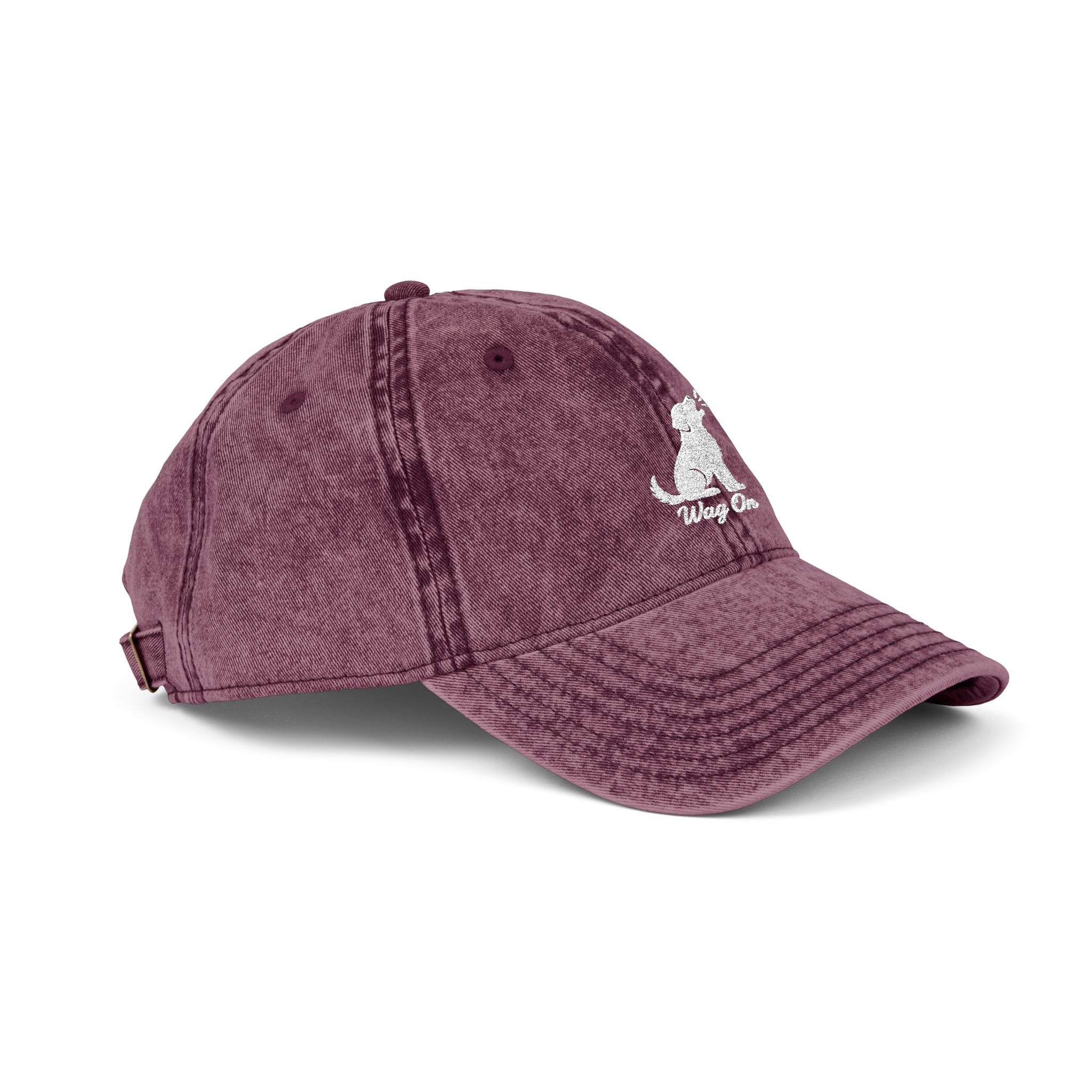 Embroidered Vintage Dog Cap - 'Wag On' Washed Baseball Hat