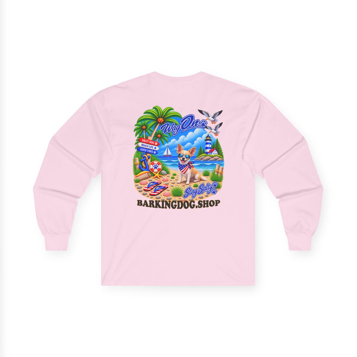 Chihuahua Stay Salty Pup Long Sleeve T Shirt Beach Collection Coastal Dog Graphic Tee Wag On BarkingDog Shop