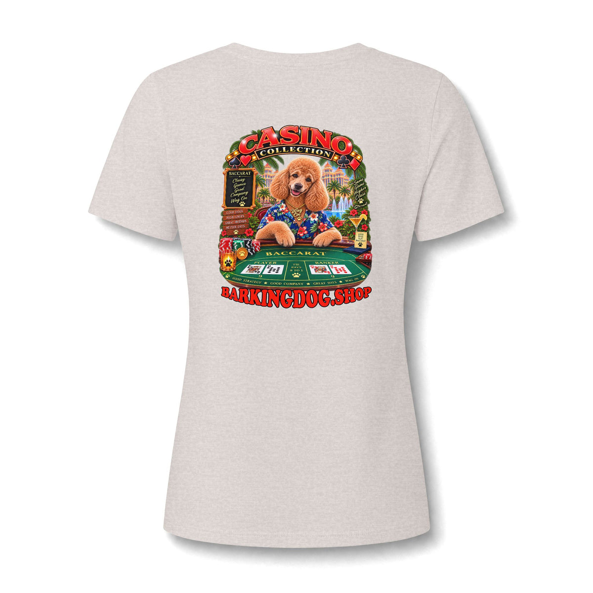 Poodle Baccarat Womens V Neck T Shirt Casino Collection Funny Casino Dog Graphic Tee Wag On BarkingDog Shop