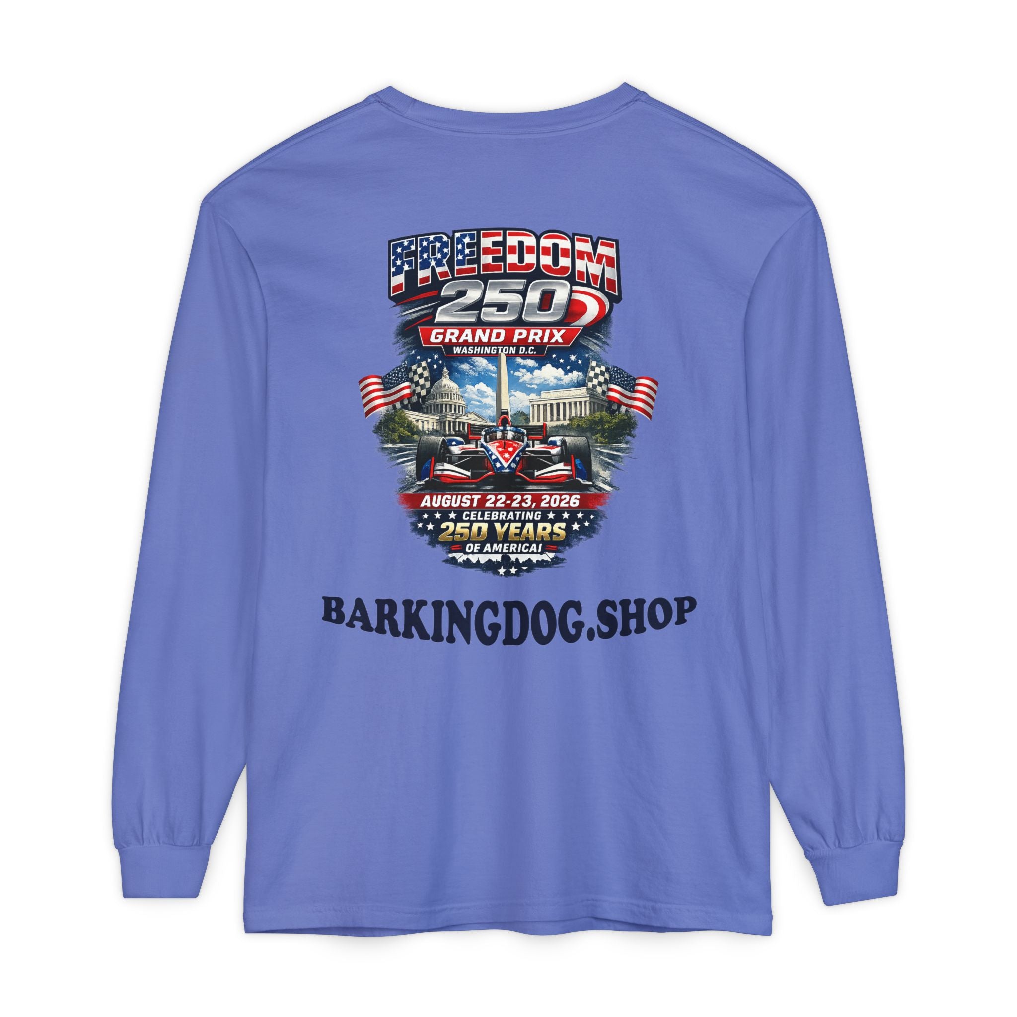 Freedom 250 Grand Prix Long Sleeve T-Shirt — "Wag On" Dog Rally Race Tee