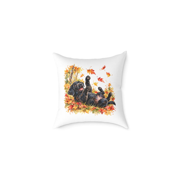 Black Labrador Retriever Puppy Autumn Leaves Throw Pillow White Home Decor Collection Playful Watercolor Dog Decor BarkingDog Shop