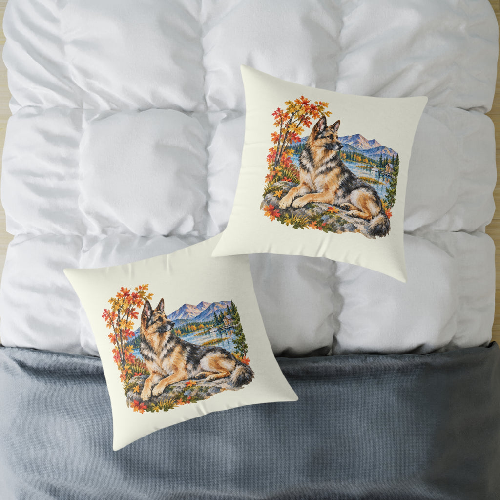 German Shepherd Scenic Autumn Throw Pillow Ivory Home Decor Collection Mountain Lake Dog Decor BarkingDog Shop